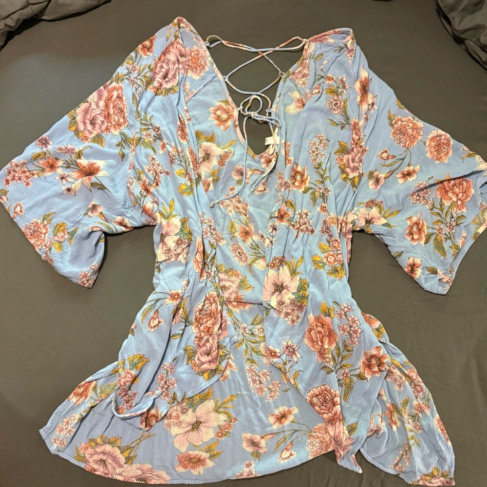 Billabong Blue and Pink Floral Blouse